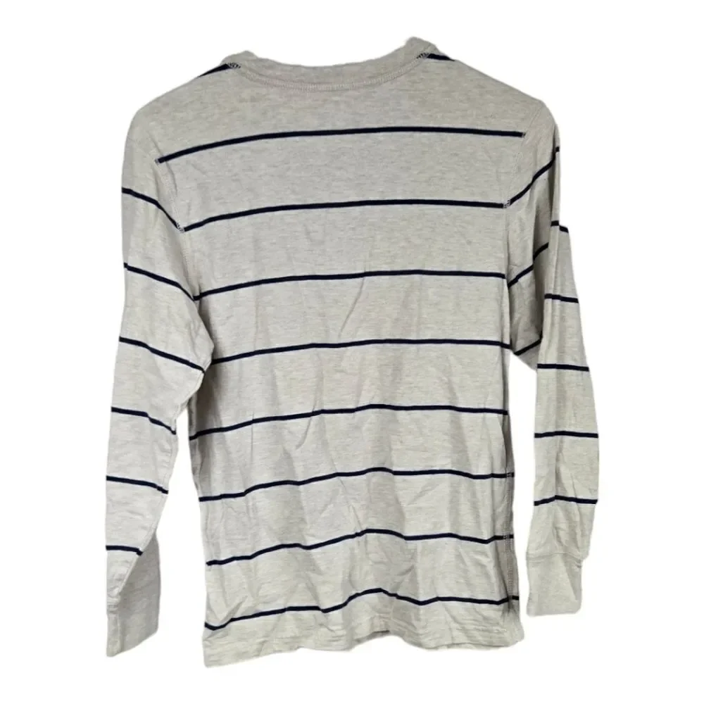 GAP Kids XL/12 Boys Oatmeal Stripe Long Sleeve Henley T-Shirt Casual Cotton Tee